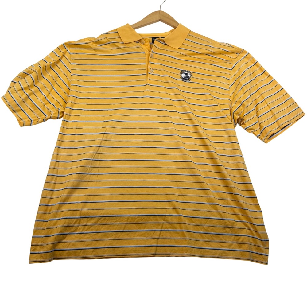 Pebble Beach Collection Mens XL Yellow Striped Polo Shirt Made in Italy Golf